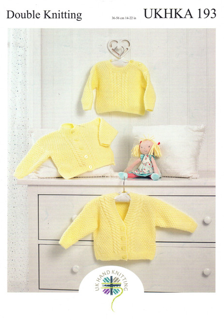 UKHKA-193 Round-Neck & V-Neck Cardigans & Jumper with  button tab in 8ply - sizes 0 to 24 months (14" to 22")