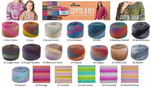 Panda Crypto 8ply Acrylic knitting yarn cakes - 150 gram /375 metres - 20 shade colours