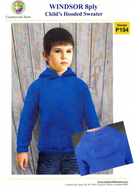 P194 Boys easy knit Hoodie in Windsor 8ply - Age 1 to 12 years