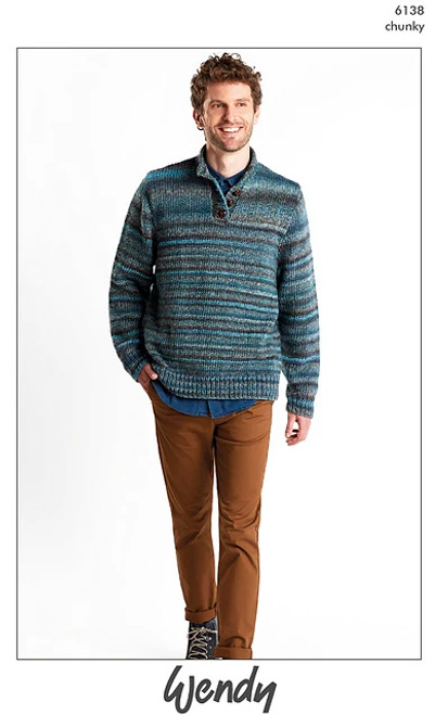 W6138 Mens & Ladies Button-neck Sweater in 14ply sizes 30" to 48"