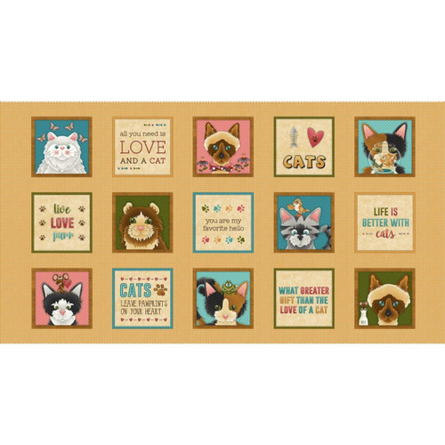 Live Love Meow - 60cm x 112cm fabric Panel -   by Leanne Anderson