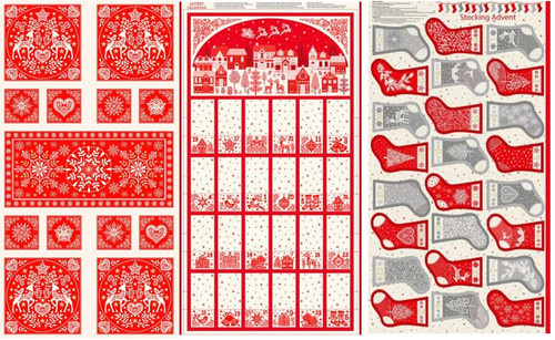 Scandinavian Christmas Placemats and Avent Calendar - 60cm fabric Panels -  in grey, white & red