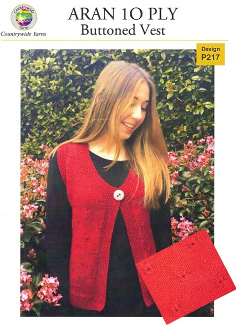 P217 Womens Button Vest in Countrywide Aran 10ply - sizes S (8-10) and M (12-14)