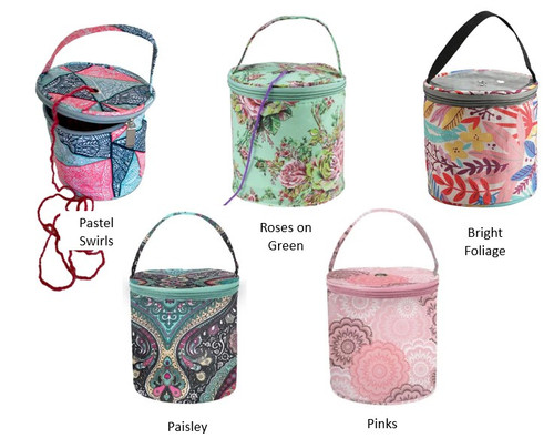 Knitting or Crochet Yarn Bag - round 13cm x 15cm with yarn threader