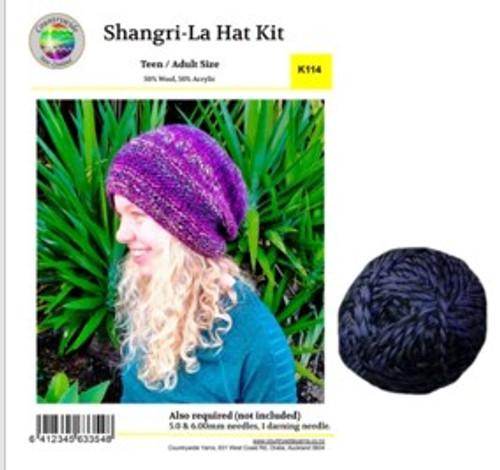 K114 Slouchy Hat knitting kit in Shangri-La 12ply - Colour 06 Bluey-Purple