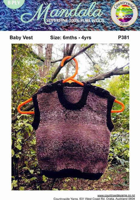 P381 Toddler easy-knit button-shoulder vest in Countrywide Mandala 8 ply for 6 months to 4 years pattern