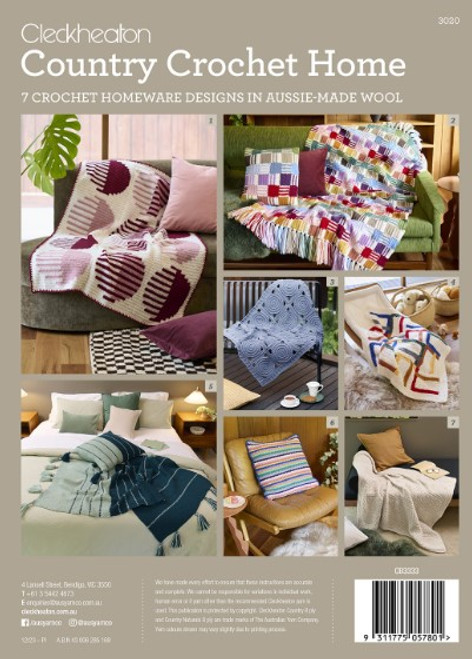 3020 Cleckheaton Country Crochet Home 7 blankets, cushions & throws in Country 8ply back cover