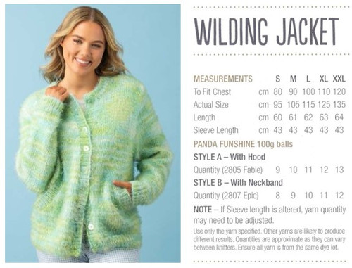 819 Wilding Jacket - Cardigan Jacket for teens & women in Panda Funshine 12ply sizes and requirements