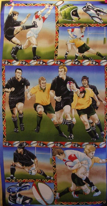 Running Rugby quilt  fabric panel - 60cm x 110cm (24" x 43" approx) by Nutex NZ