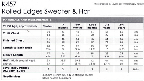 K457 Rolled Hem Sweater & Hat in Loyal Baby Print DK 8ply - sizes 0 to 4 years