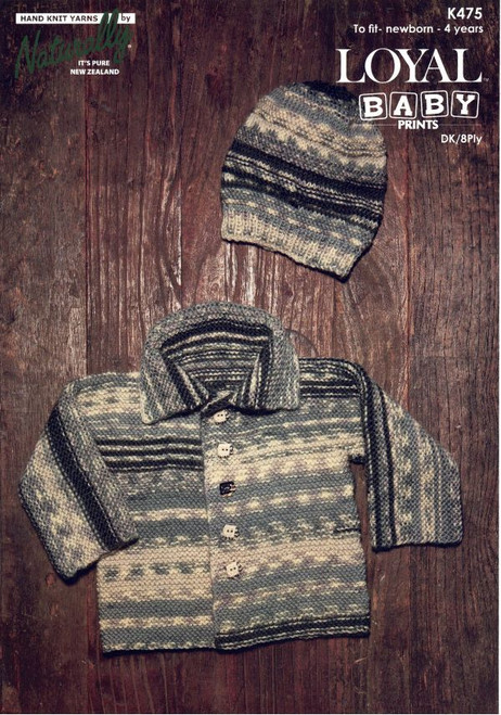 K475 Garter Stitch Jacket & Hat in Loyal Baby Print DK 8ply knitting pattern