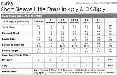 K496 Short Sleeve Dress or Tunic in Loyal Baby Print DK 8ply & 4ply - sizes 0 to 4 years