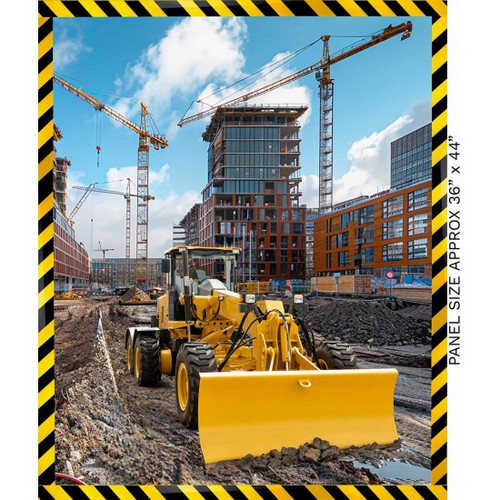 Construction Zone - Bulldozer City fabric panel for patchwork and quilting
