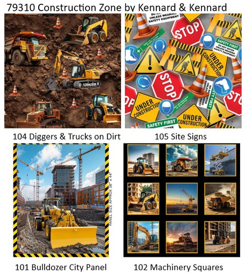 Construction Zone machinery and diggers coordinating fabrics with panels to match