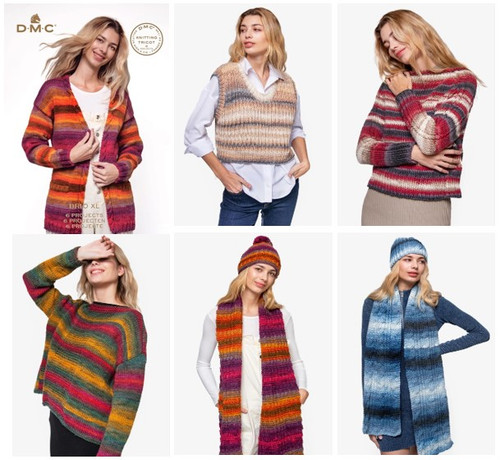DMC Brio XL 14ply Womens Knitting Pattern Book - 6 projects - cardi-jacket, vest, jumpers, hats & scarves