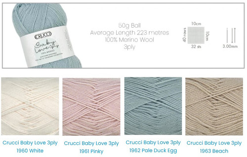 Crucci Baby Love 3ply Merino Wool shade chart 50 grams Machine Washable