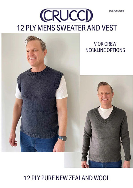 2304 Men's Vest or Sweater knitting pattern with set-in sleeves in 12 ply - sizes S to XXXL ( 32" to 52" )