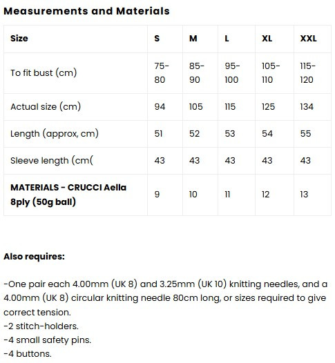 2307 Women's boxy shape cardigan with v-neck in 8 ply - sizes XS to XXXL ( 30" to 48" )