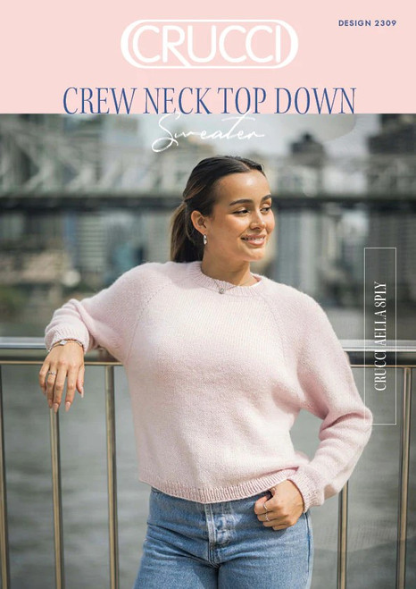 2309 Women's Crew Neck Sweater knitting pattern in 8 ply - knitted top-down on circular needles - sizes SX to XXL ( 30" to 46" )