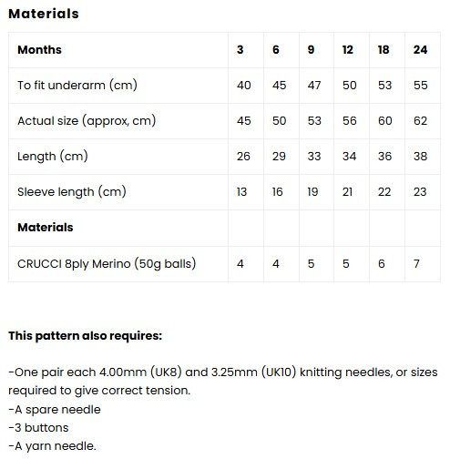 2312 Baby & Toddler sideways knitted Cardigan in 8 ply-  sizes 3 to 24 months (16" to 22")