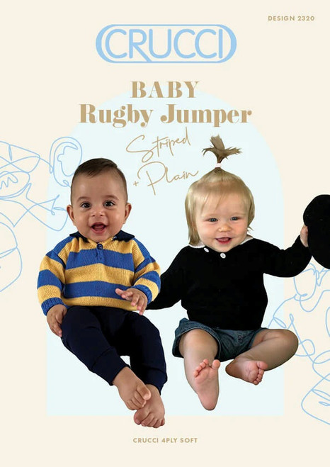 2320 Baby Rugby Jumper knitted pattern in team stripes or contrast collar in 4 ply - sizes 0 to 12 months (14" to 20")