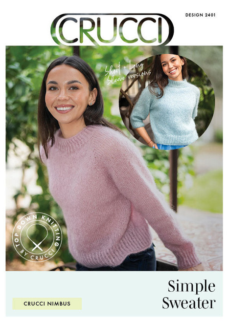 2401 Womens Sweater short or long raglan-sleeve in Nimbus 12 ply Mohair - sizes XS to XXL (30" to 46" bust) - knitted top-down on circular needles