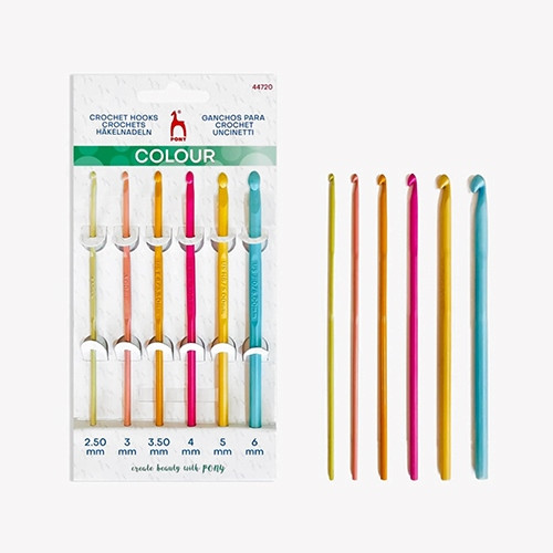 Crochet Hook set - anodised aluminium - 6 hooks from 2.50mm to 6.00mm size