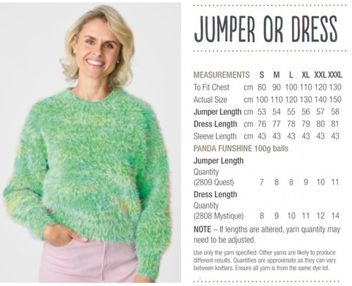 824 Jumper, Tunic or Dress with raglan sleeve for teens & women in Panda Funshine 12ply sizes and requirements