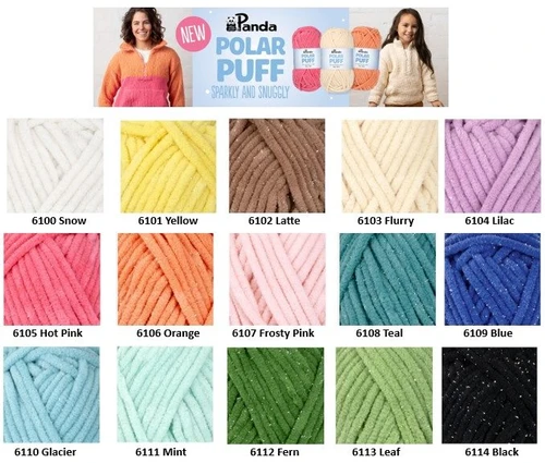 Panda Polar Puff chenille knitting and crochet yarn chunky  shade chart