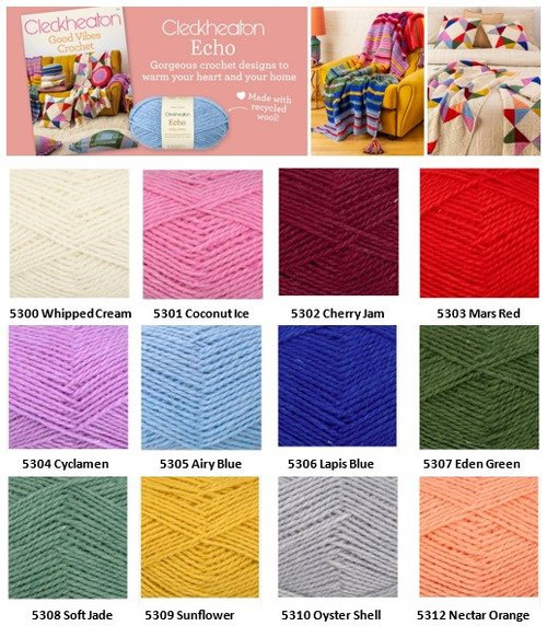 Cleckheaton Echo 10 ply knitting wool - recycled eco-friendly sustainable - shade chart