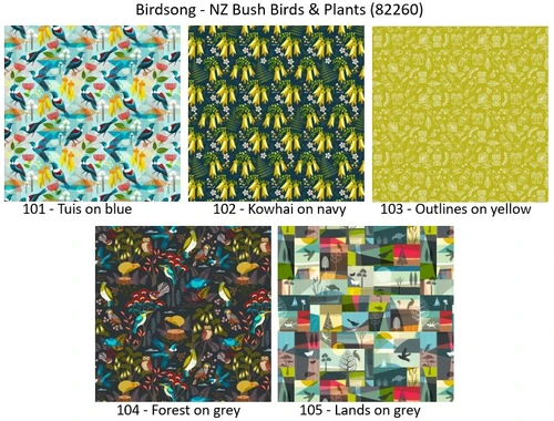Birdsong patchwork and quilting fabric - NZ Bush Birds & Plants  - by Ellen Giggenbach