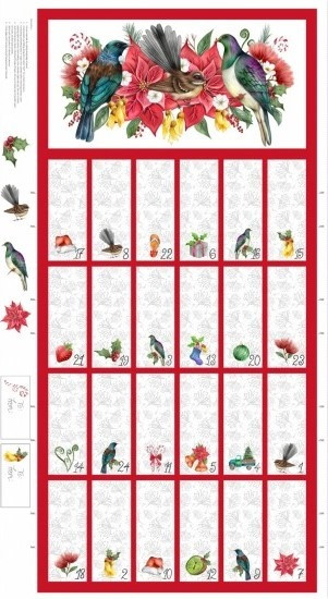Festive NZ Natives Advent Calendar to make - 60cm by 112cm fabric panel - by Fiona Clarke