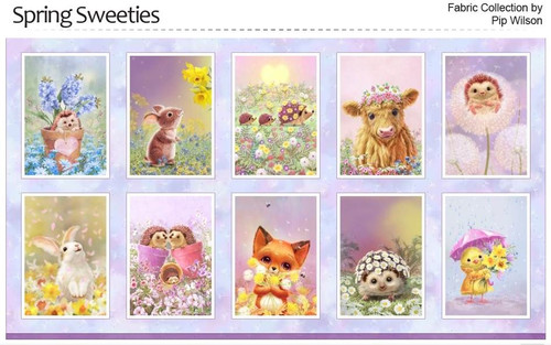 Spring Sweeties baby animals & flowers - 60cm x 112cm (24" x 44") Fabric Panel - by Pip Wilson