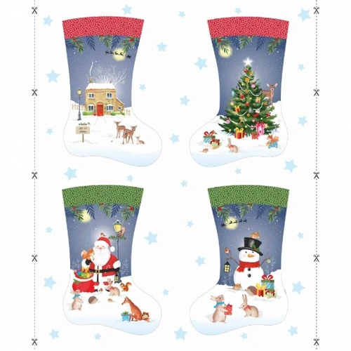 Woodland Christmas Stockings to make - 90cm x 112cm fabric panel for quilting - by Susan Wheeler
