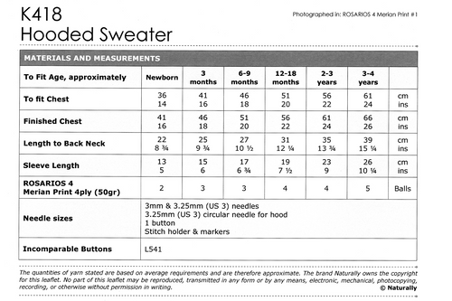 K418 Merian Print 4ply hooded sweater 0-4 years