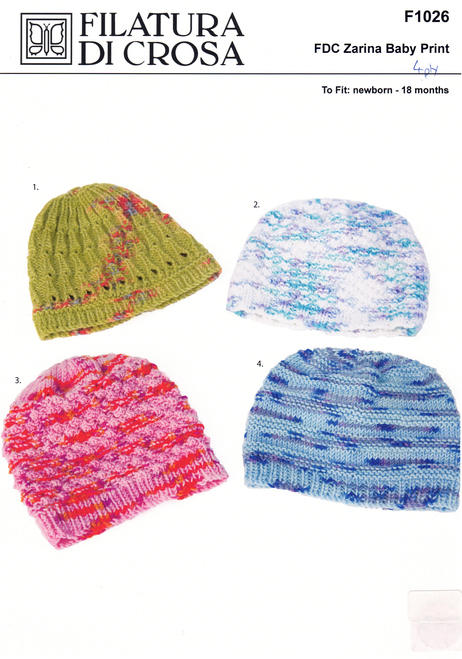 F1026 FDC 4ply Hats in 4 styles 0 to 18 months