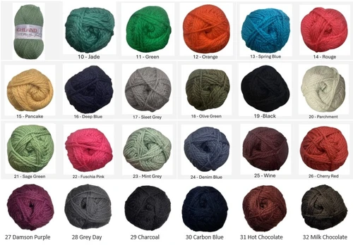 Countrywide Highland 12ply 100% Pure NZ knitting Wool - shade chart