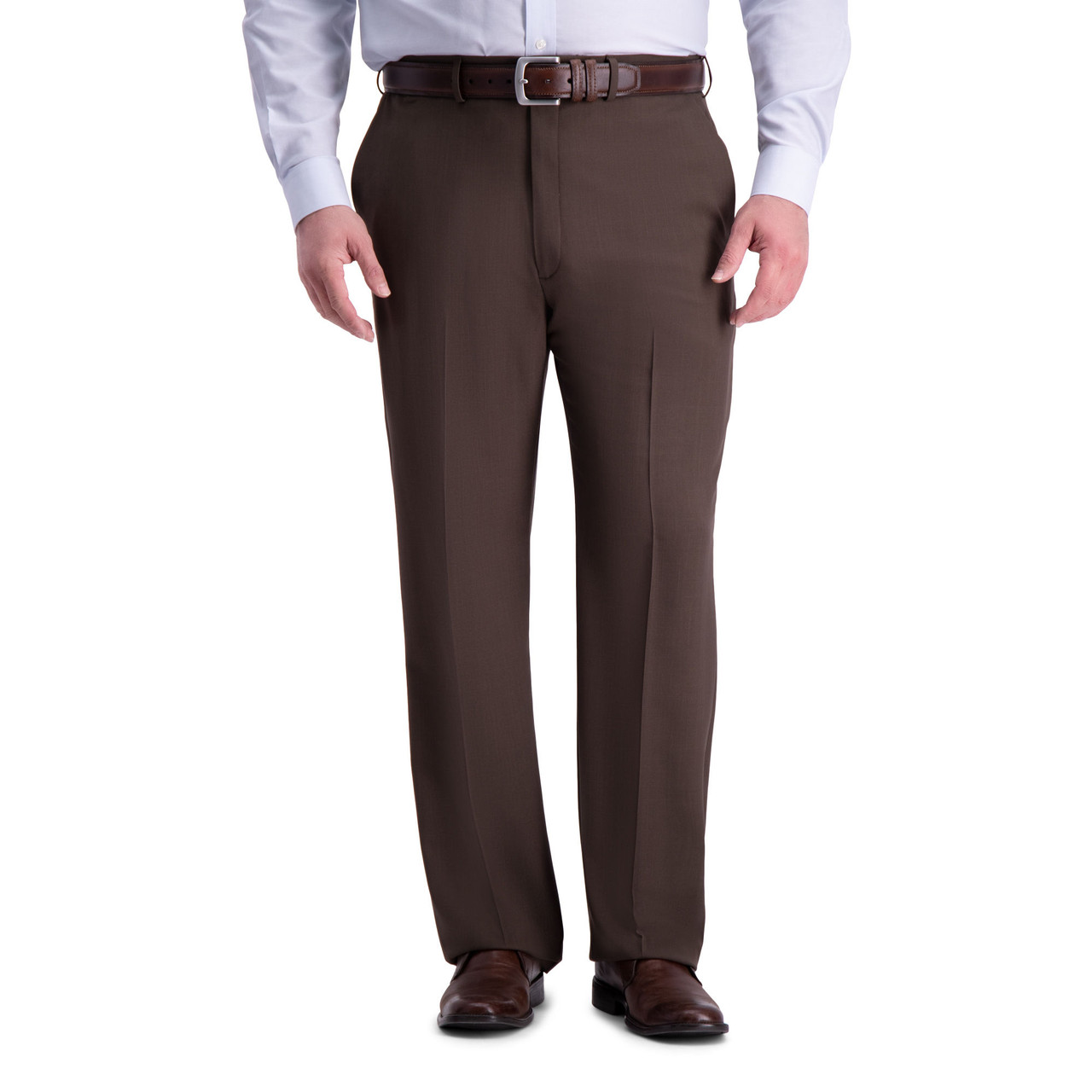 slim fit dress slacks Haggar Premium Comfort Dress Pants, Pleated Front in Dark Chocolate