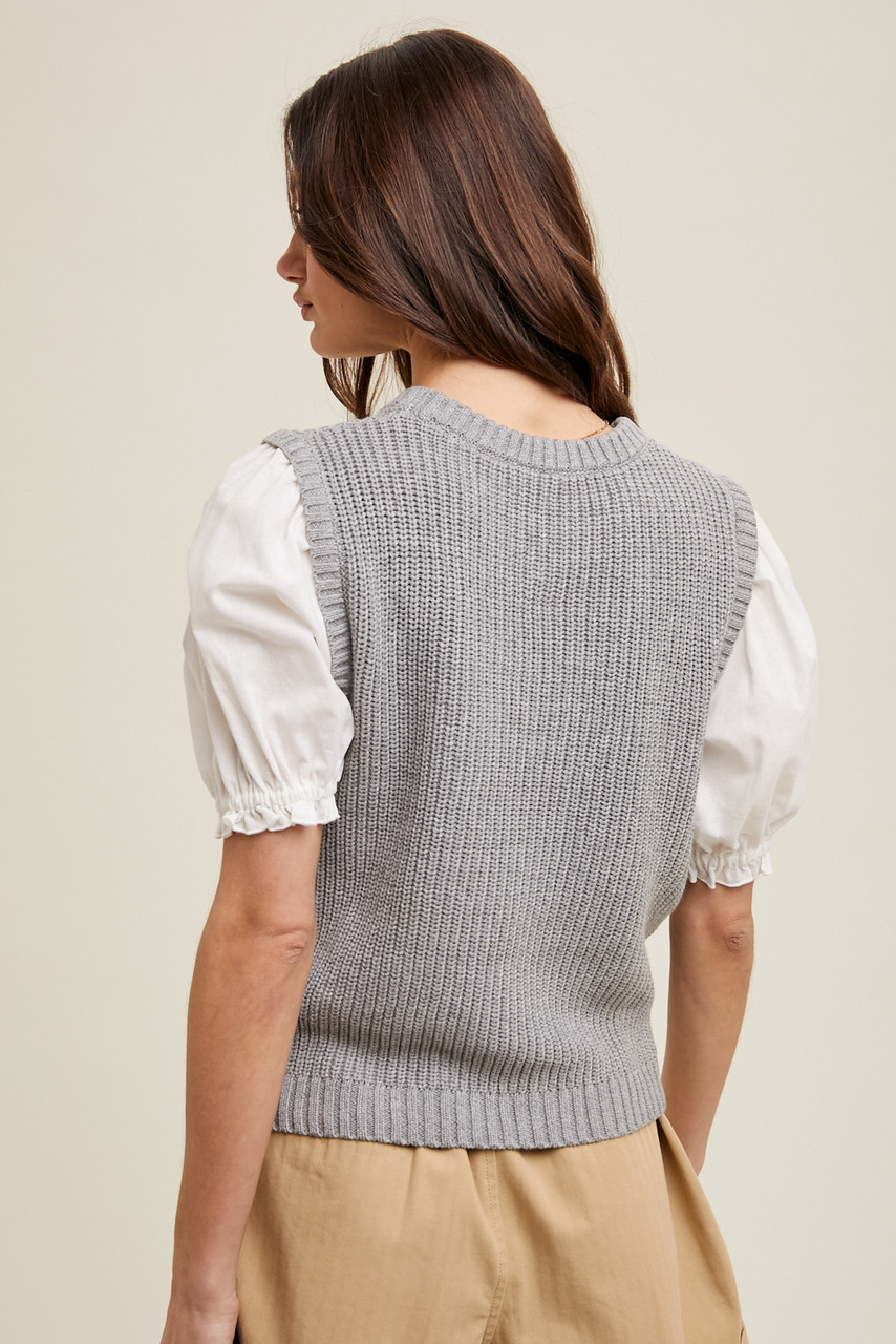 Ladies Wishlist Twofer Puff Sleeve Sweater Top - WL24-8826