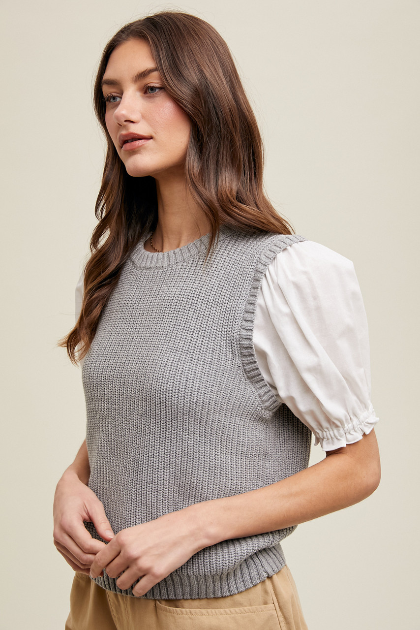 Ladies Wishlist Twofer Puff Sleeve Sweater Top - WL24-8826