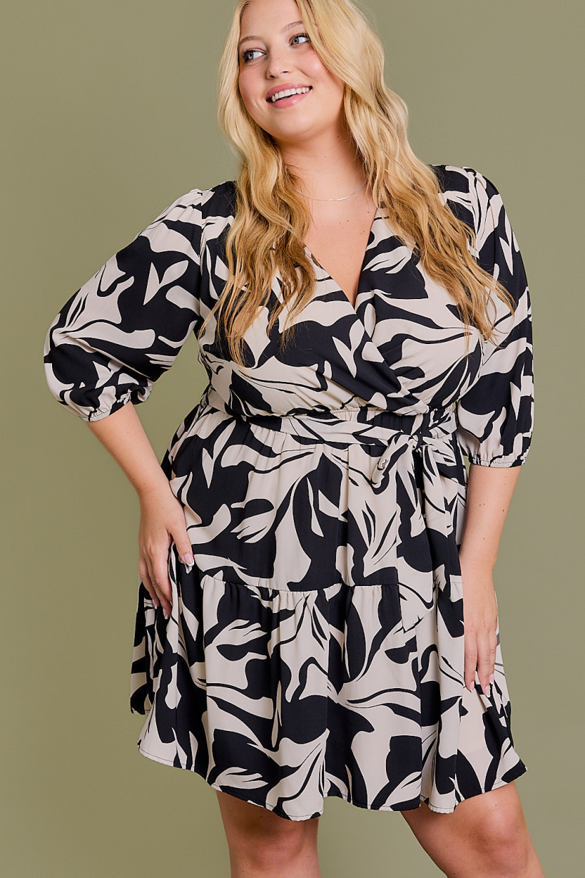 Gilli Plus Abstract Print Dress BLACK/TAUPE 1X
