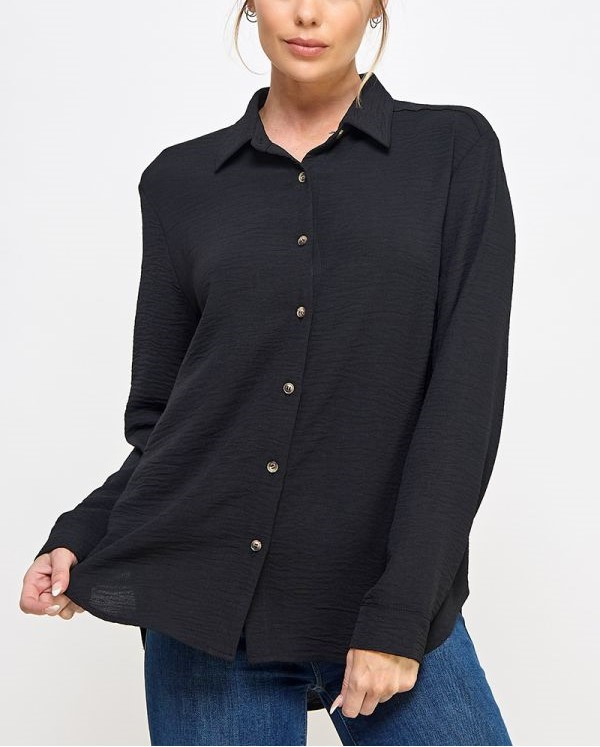 Allie Rose Soft and Airy Button Down Black Small