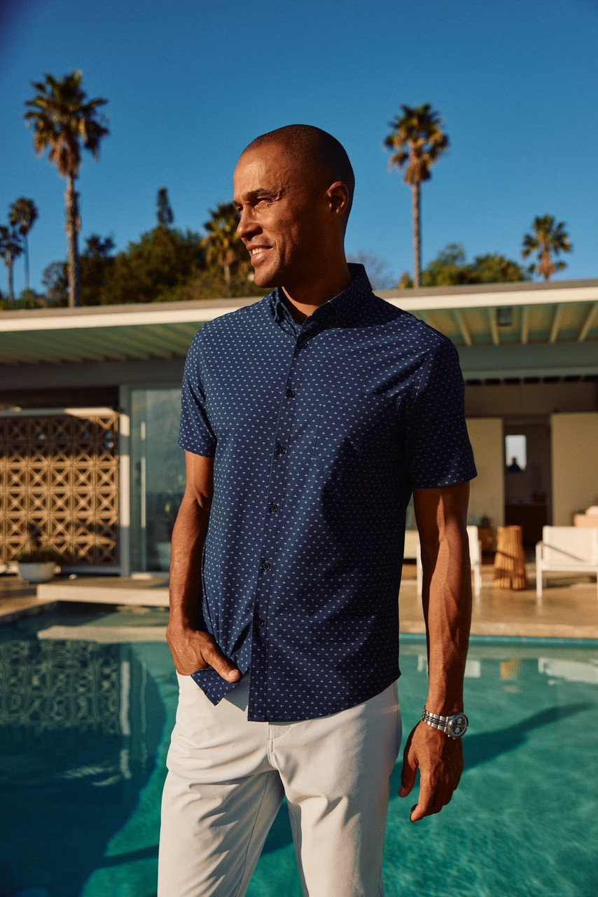 Mizzen+Main Navy Dotted Leaf Leeward Shirt - TBU20-NDL