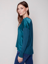 Charlie B Satin & Jersey Knit Top