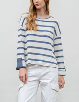 Blu Pepper Striped 3/4 Folded Sleeve Knit Top