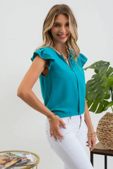 Blu Pepper Vertical Split Neck Ruffle Sleeve Top