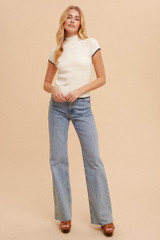 Hem & Thread Button Detail Mock Neck