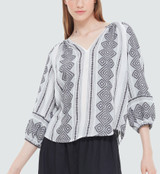 Black Tape Jacquard Print Vneck Top