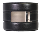 Black Leather Ratchet Belt & Buckle Set - Brushed Silver