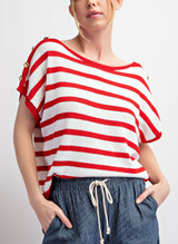 EE:Some Striped Button Shoulder Top